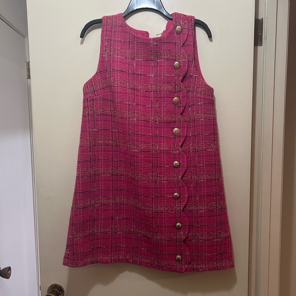 entro Dresses & Skirts - Entro Fuchsia Plaid Mini Dress with Gold Buttons